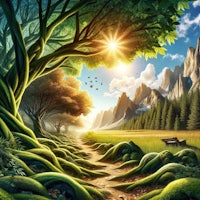 a painting of a path through a forest